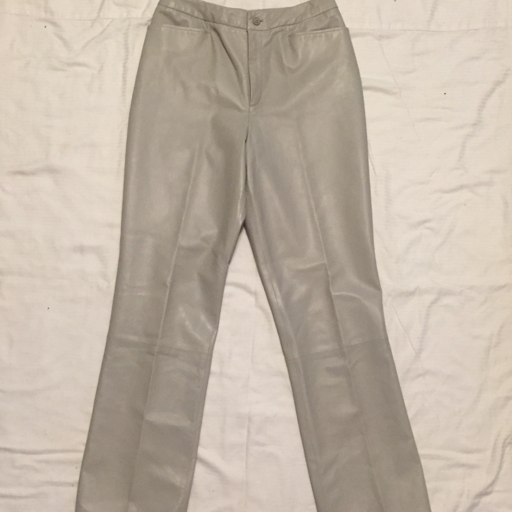 Ellen Tracy Gray Leather Wide Leg Pants Size 10